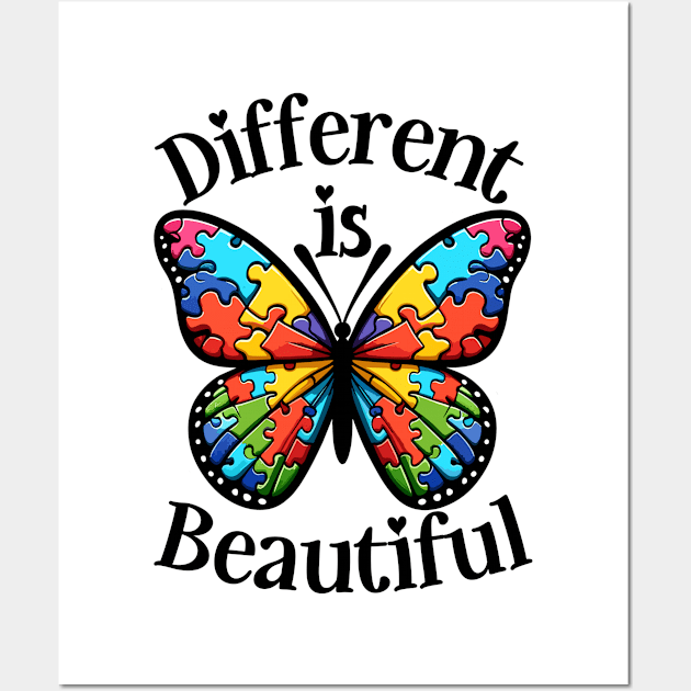 Different Is Beautiful Autism Awareness Butterfly Wall Art by TeeShirt_Expressive